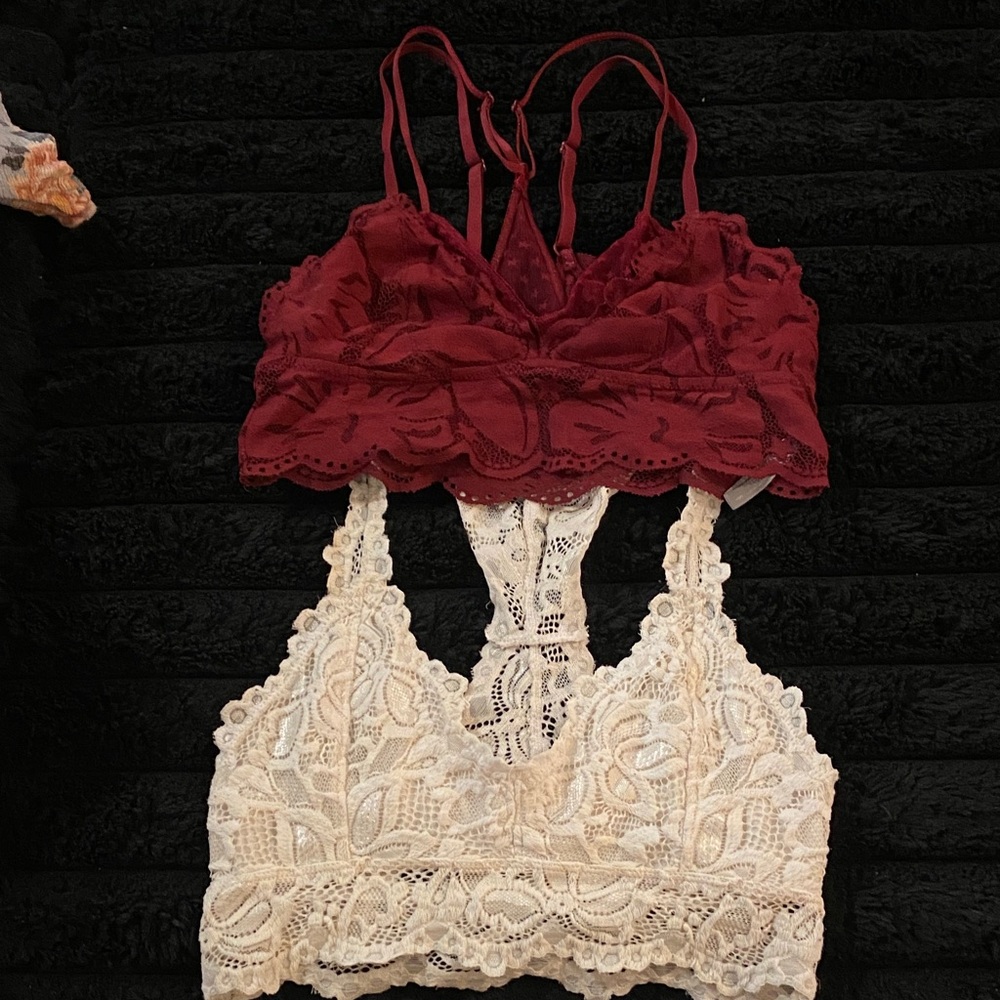 Lace Bralette Set - Burgundy and Cream